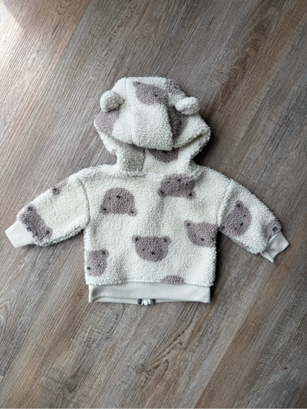 Carter's Cream Sherpa Zip Hoodie with Taupe Bear Prints